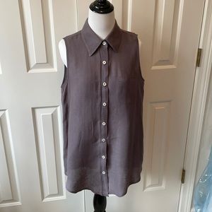 Allen Allen mink colored sleeveless linen blouse
